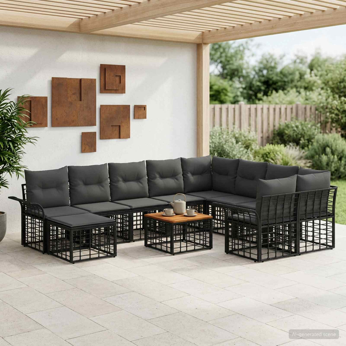 Outdoor-Sofagarnitur 11 stk. Schwarz und Dunkelgrau Poly-Rattan