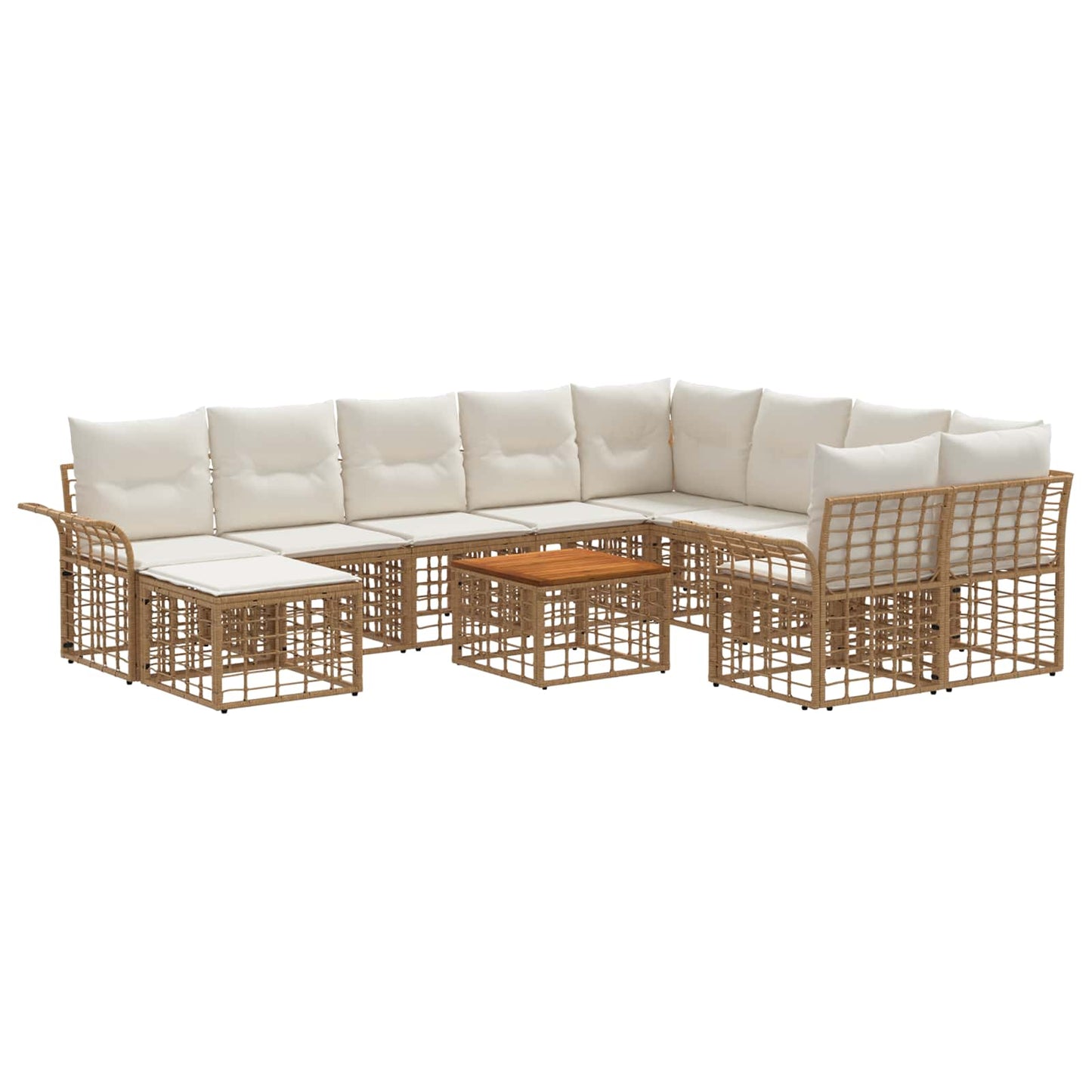 Outdoor-Sofagarnitur 11 stk. Natürlich und Cremweiß Poly-Rattan