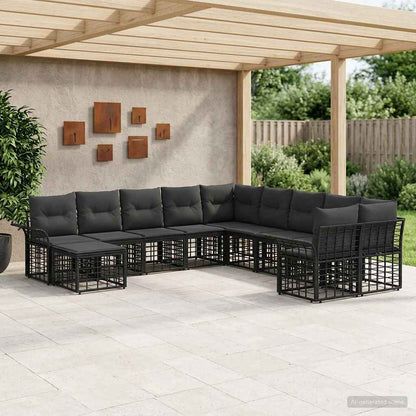 Outdoor-Sofagarnitur 11 stk. Schwarz und Dunkelgrau Polyester