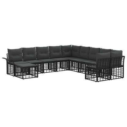 Outdoor-Sofagarnitur 11 stk. Schwarz und Dunkelgrau Polyester