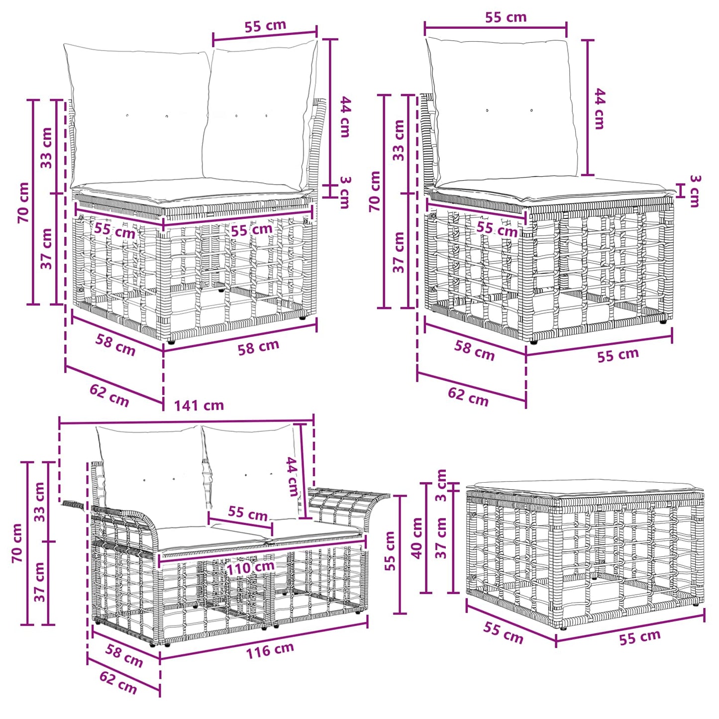 Outdoor-Sofagarnitur 11 pcs Schwarz und Dunkelgrau Polyester
