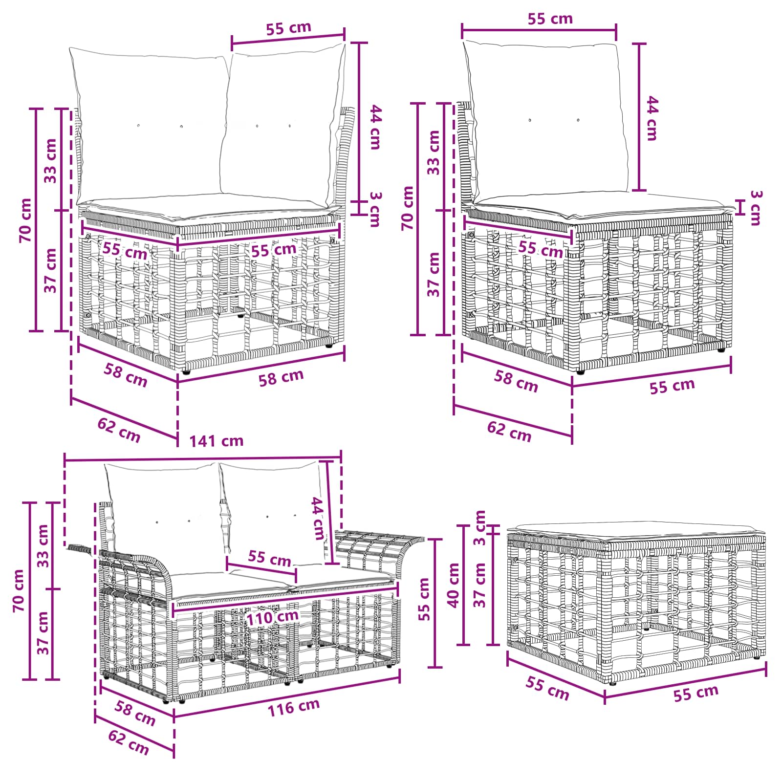 Outdoor-Sofagarnitur 11 pcs Schwarz und Dunkelgrau Polyester