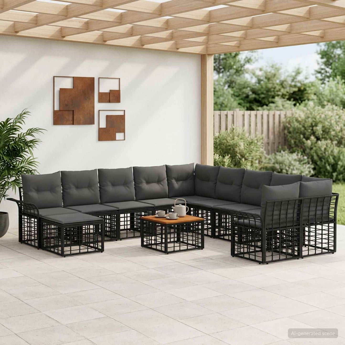 Outdoor-Sofagarnitur 12 pcs Schwarz und Dunkelgrau Polyester