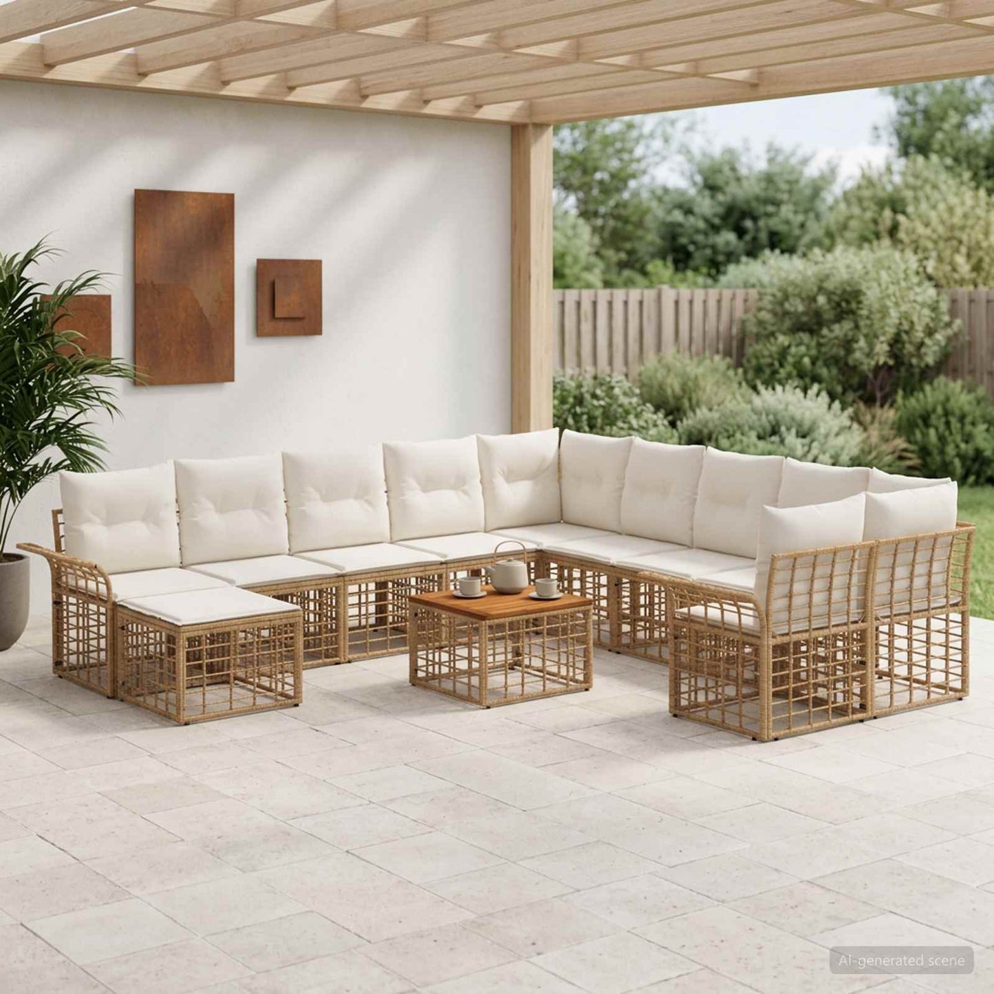 Outdoor-Sofagarnitur 12 pcs Natürlich und Cremweiß Polyester
