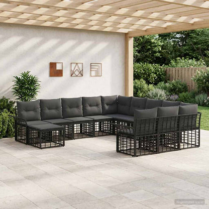 Gartensofa-set 12 stk. Schwarz und Dunkelgrau Poly-Rattan