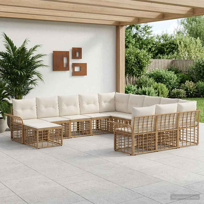 Gartensofa-set 12 stk. Natürlich und Cremweiß Poly-Rattan