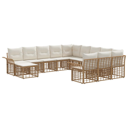 Gartensofa-set 12 stk. Natürlich und Cremweiß Poly-Rattan