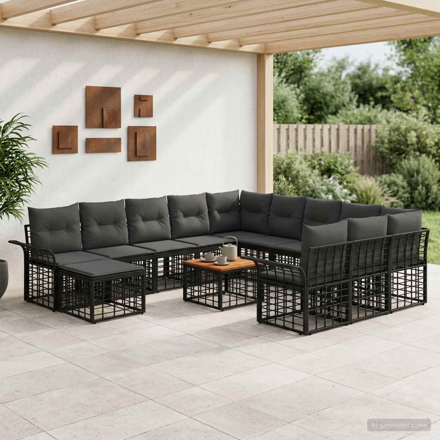 Gartensofa-set 13 pcs Schwarz und Dunkelgrau Poly-Rattan