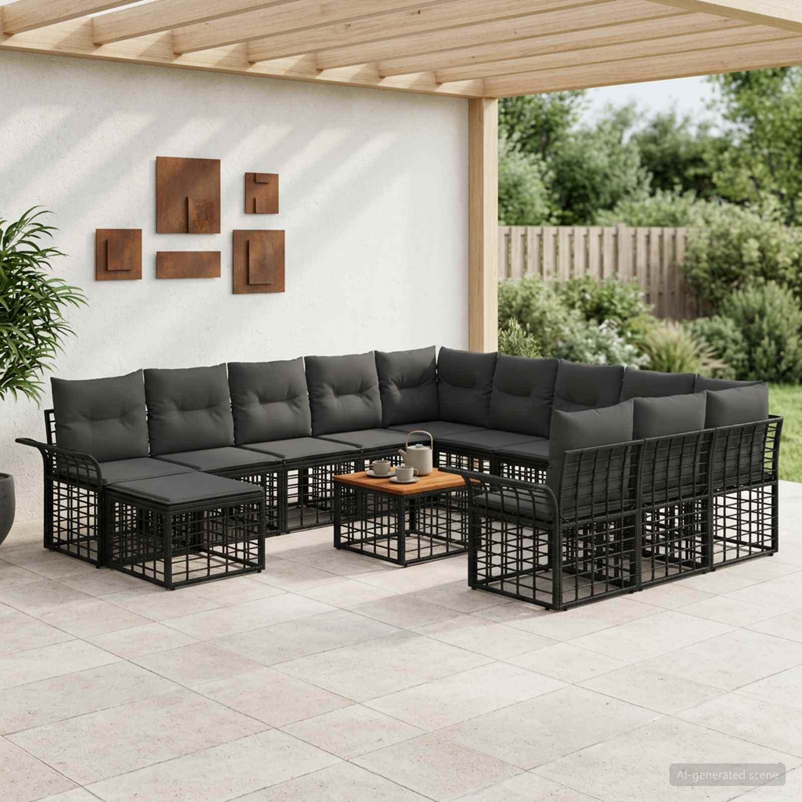 Gartensofa-set 13 pcs Schwarz und Dunkelgrau Poly-Rattan