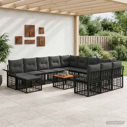 Gartensofa-set 13 pcs Schwarz und Dunkelgrau Poly-Rattan