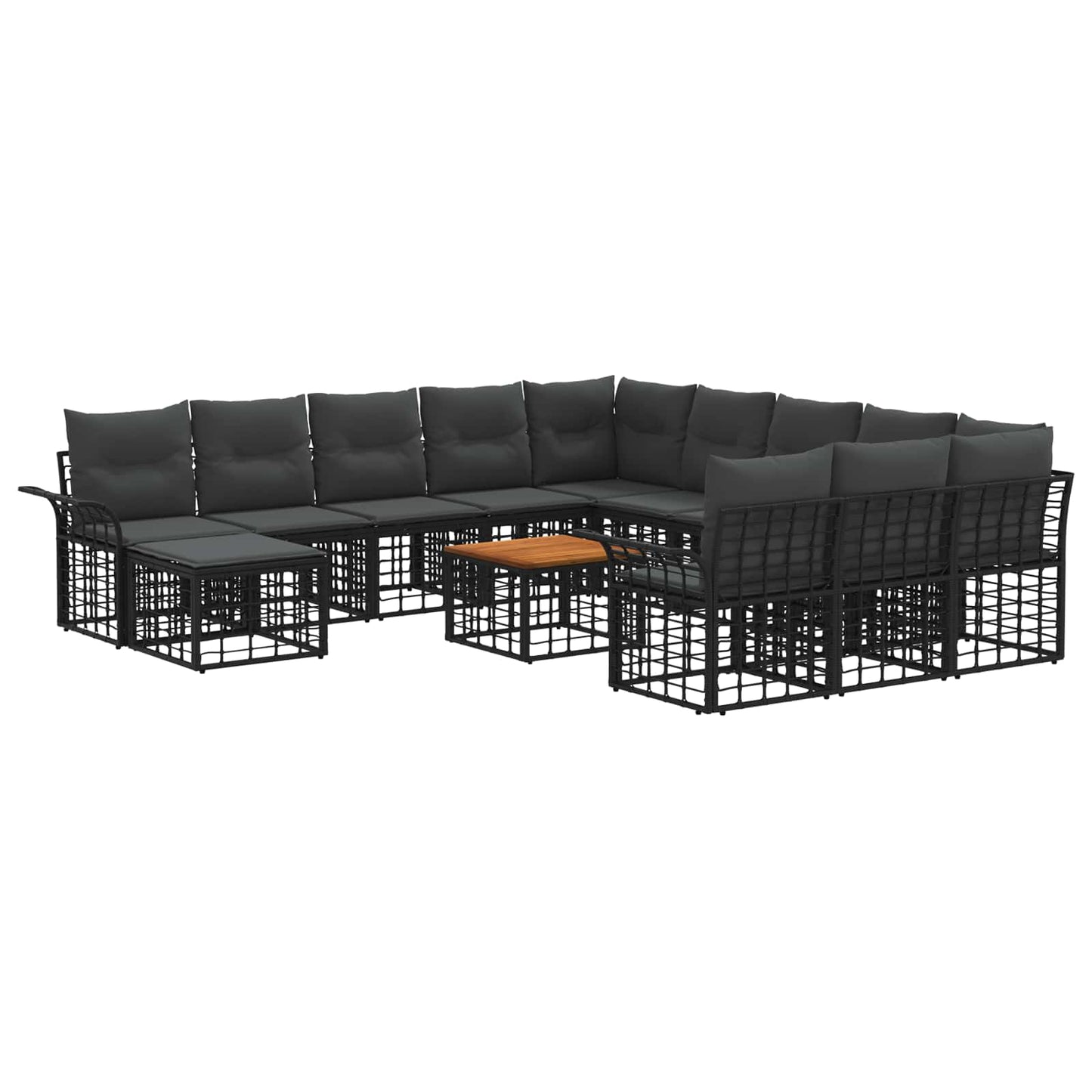 Gartensofa-set 13 pcs Schwarz und Dunkelgrau Poly-Rattan