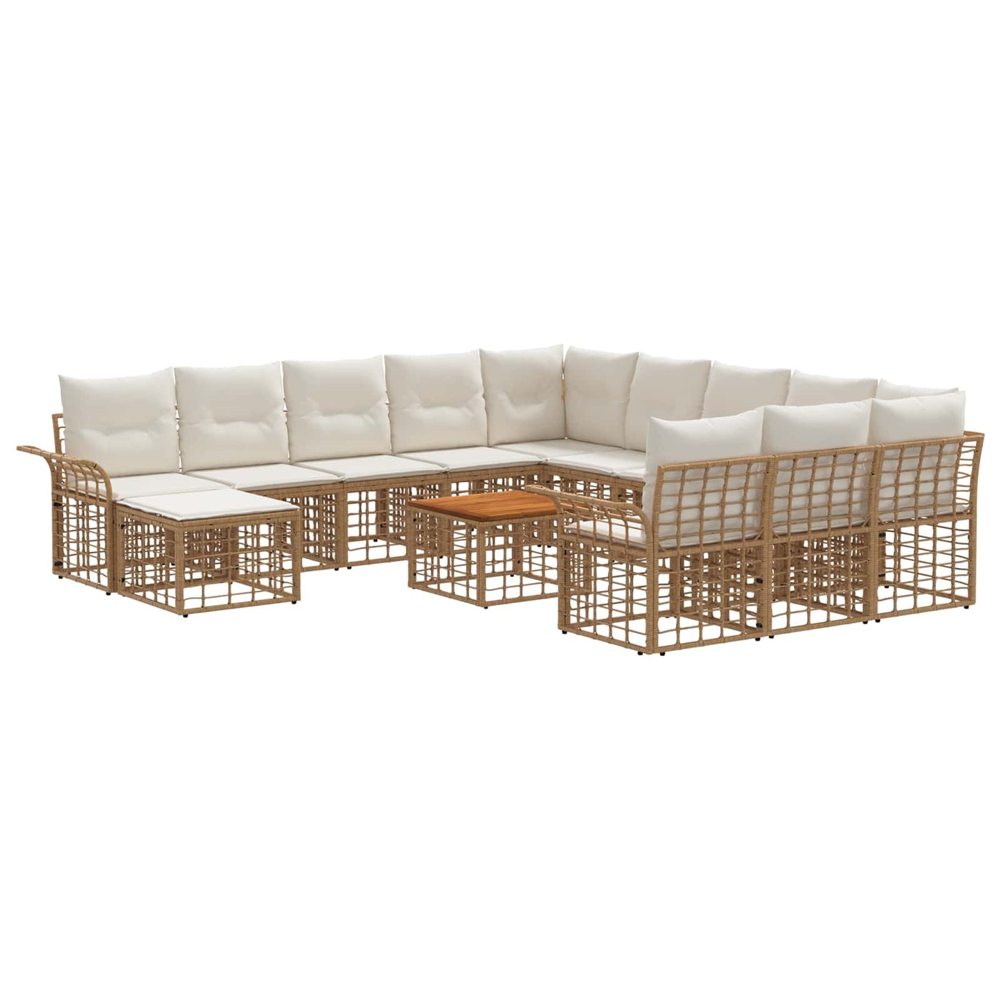 Gartensofa-set 13 pcs Natürlich und Cremweiß Poly-Rattan