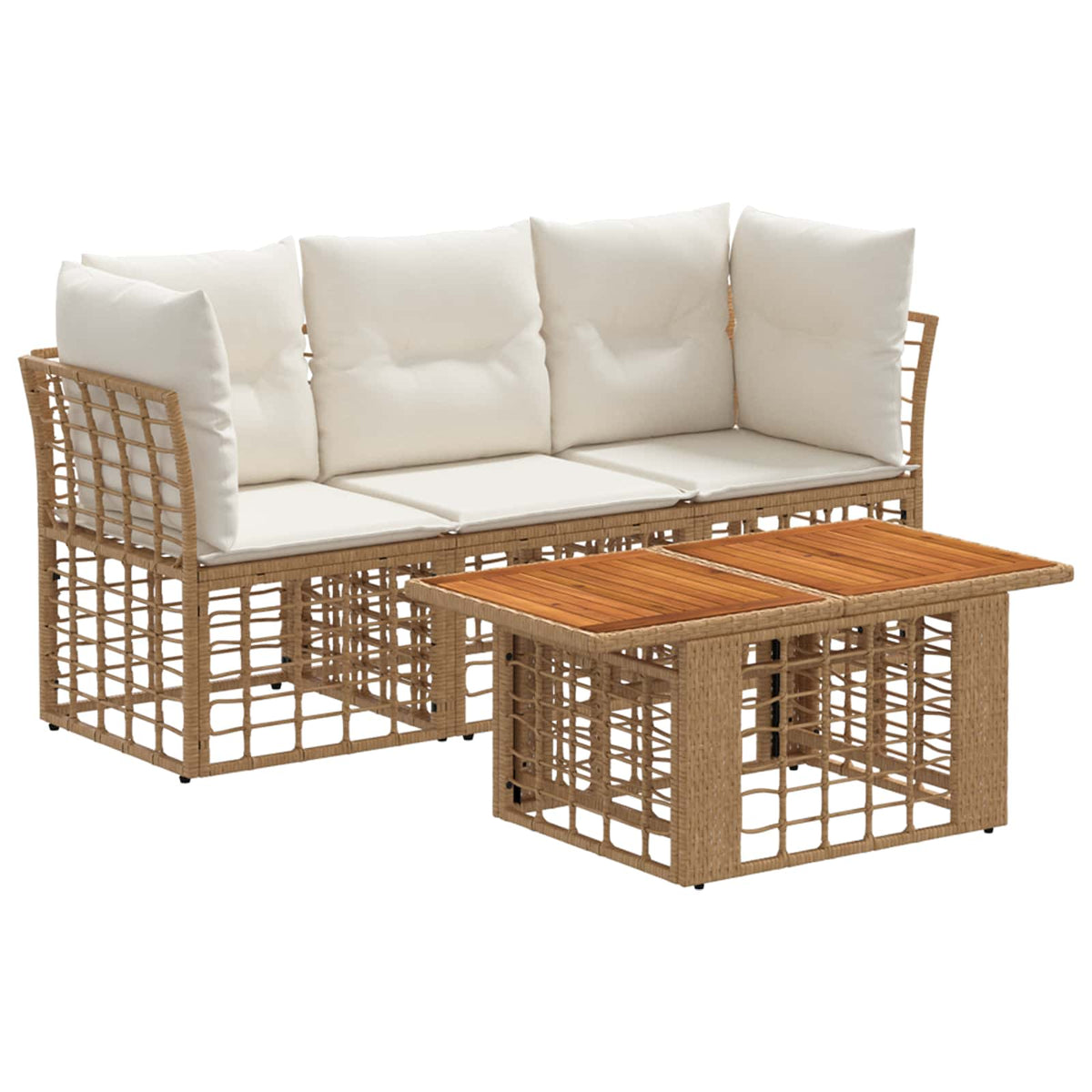 Gartensofa-set 4 stk. Natürlich und Cremweiß Poly-Rattan