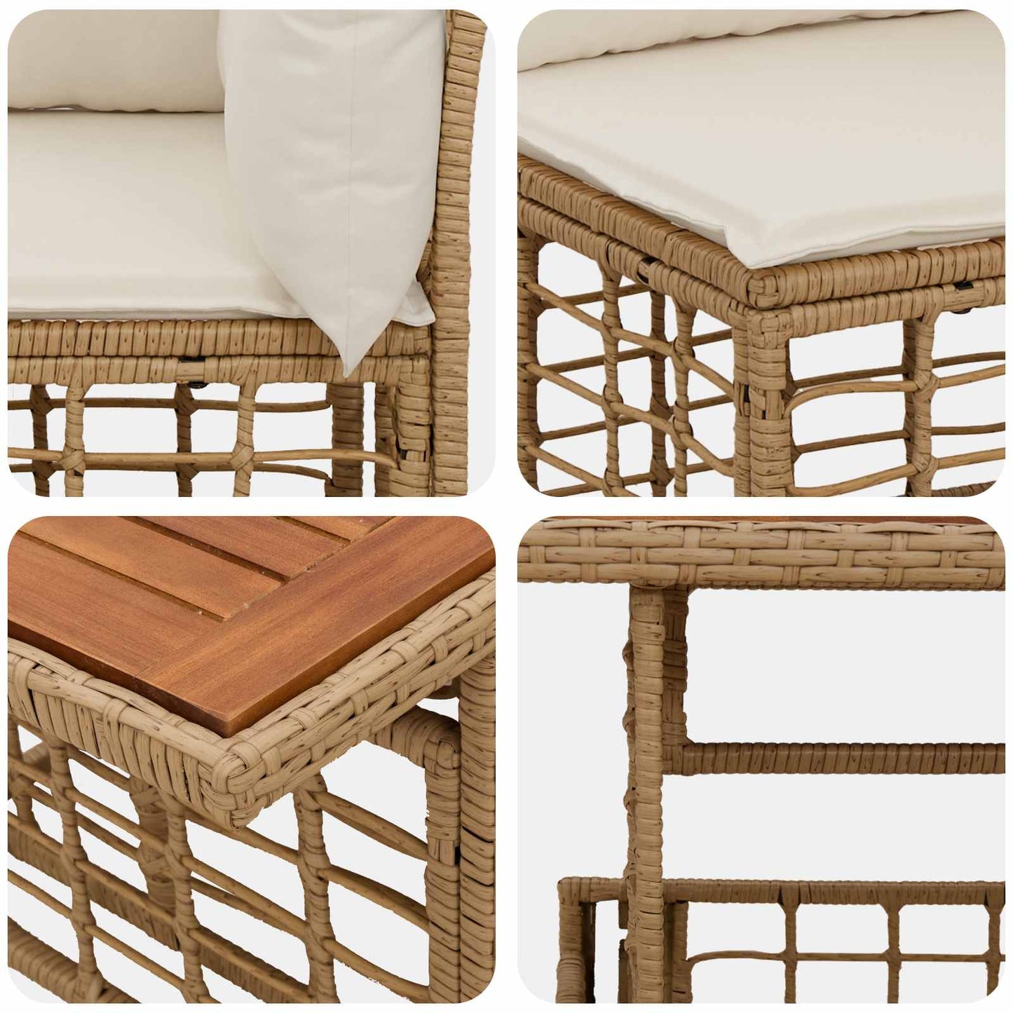 Gartensofa-set 5 stk. Natürlich und Cremweiß Poly-Rattan