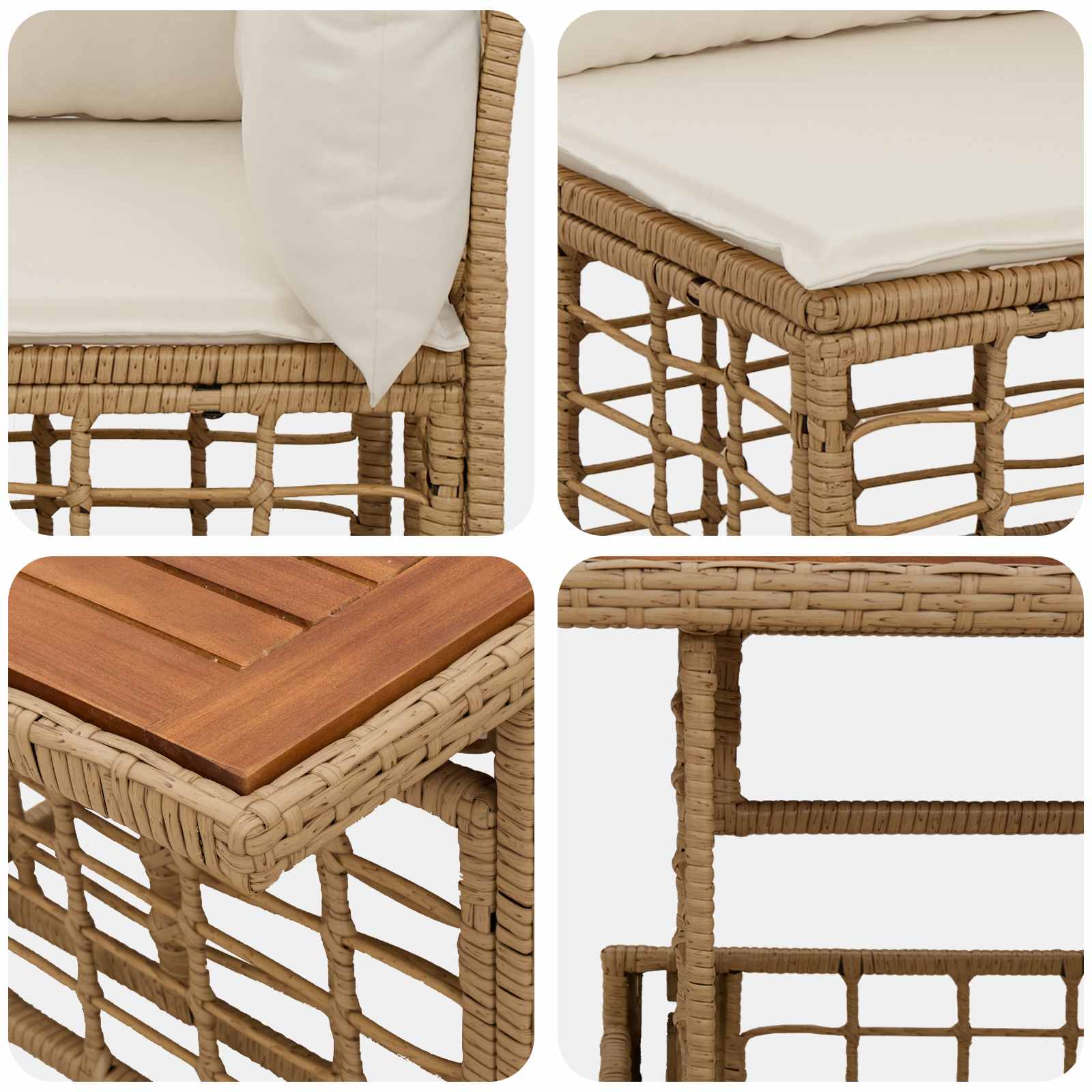 Gartensofa-set 5 stk. Natürlich und Cremweiß Poly-Rattan