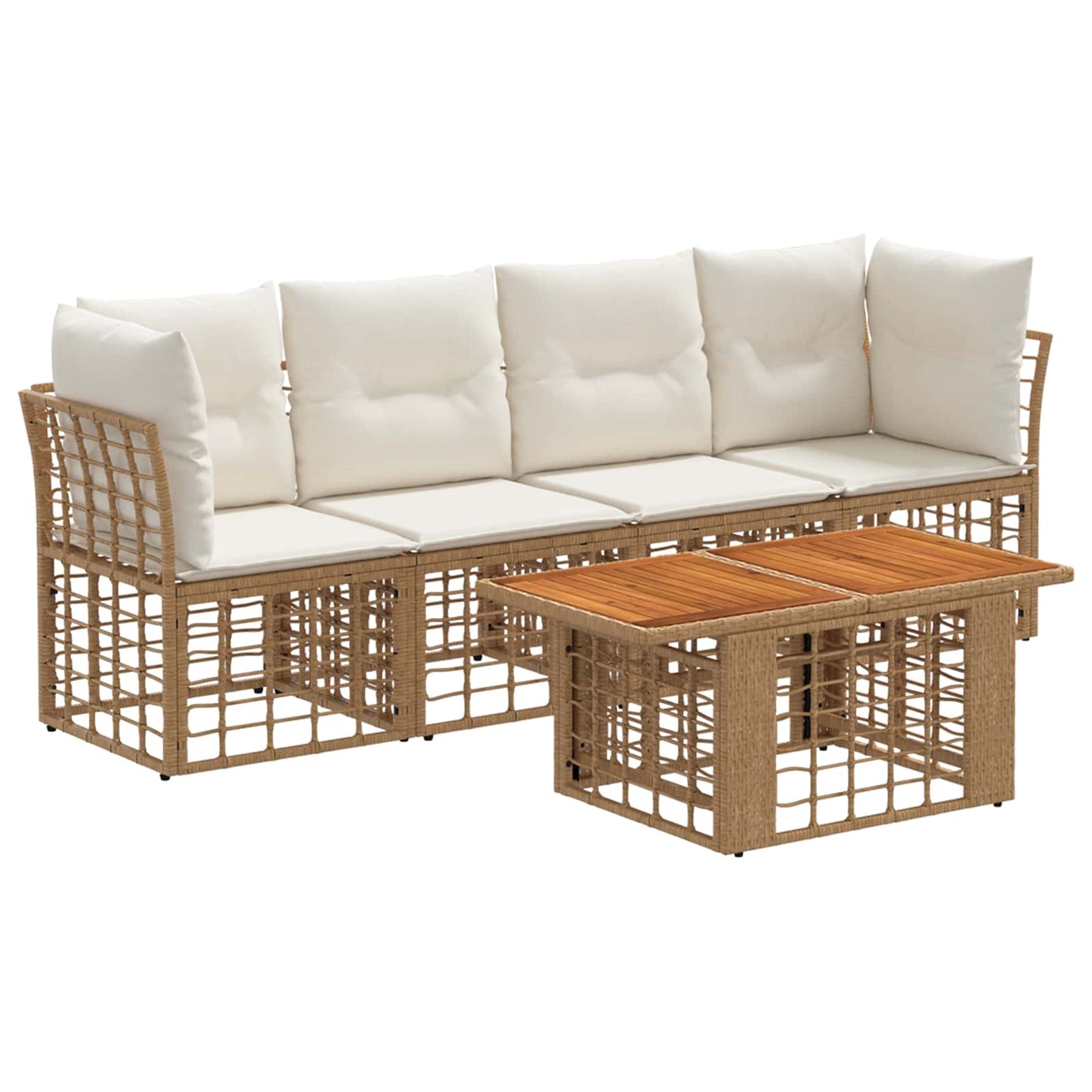 Gartensofa-set 5 stk. Natürlich und Cremweiß Poly-Rattan