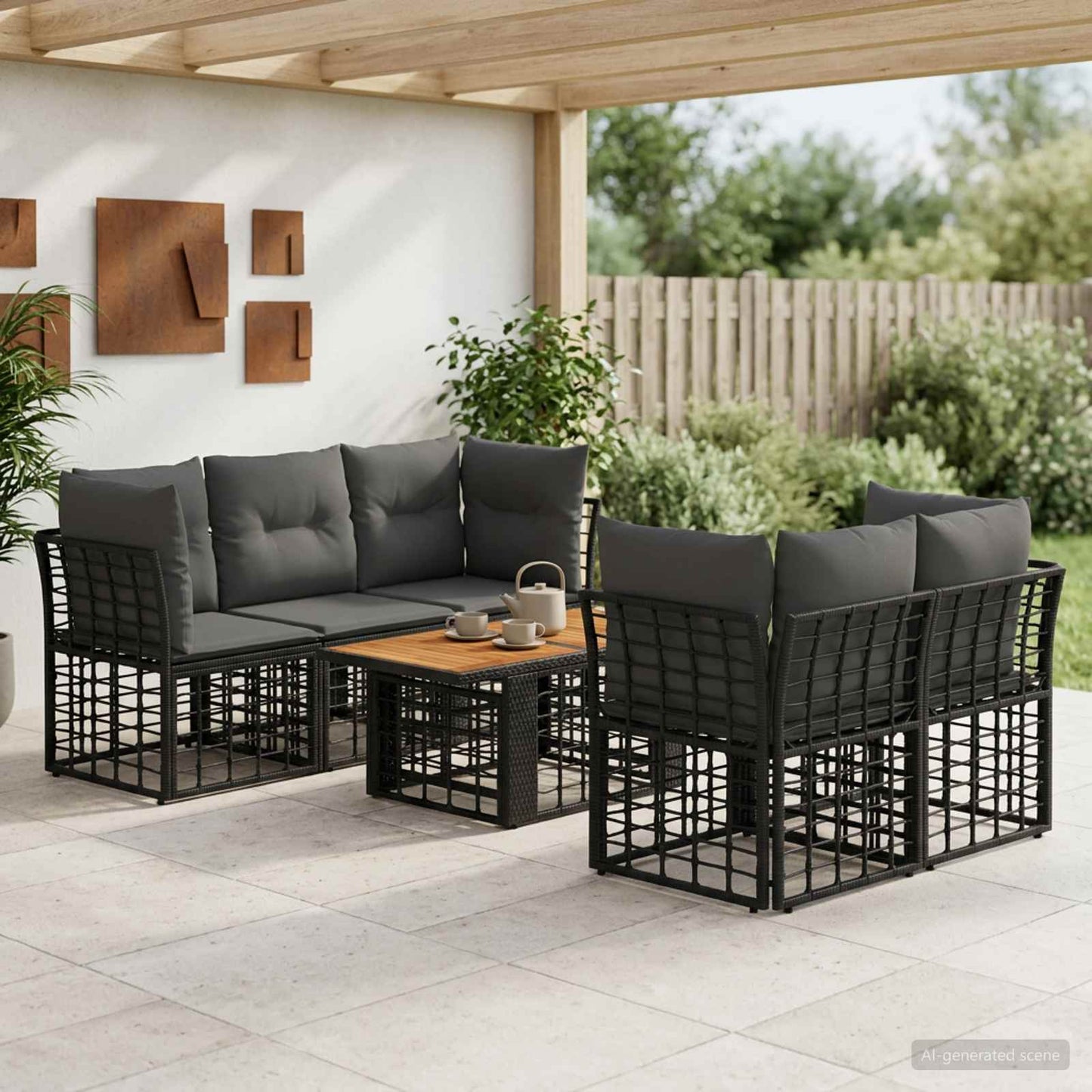 Gartensofa-set 6 stk. Schwarz und Dunkelgrau Poly-Rattan
