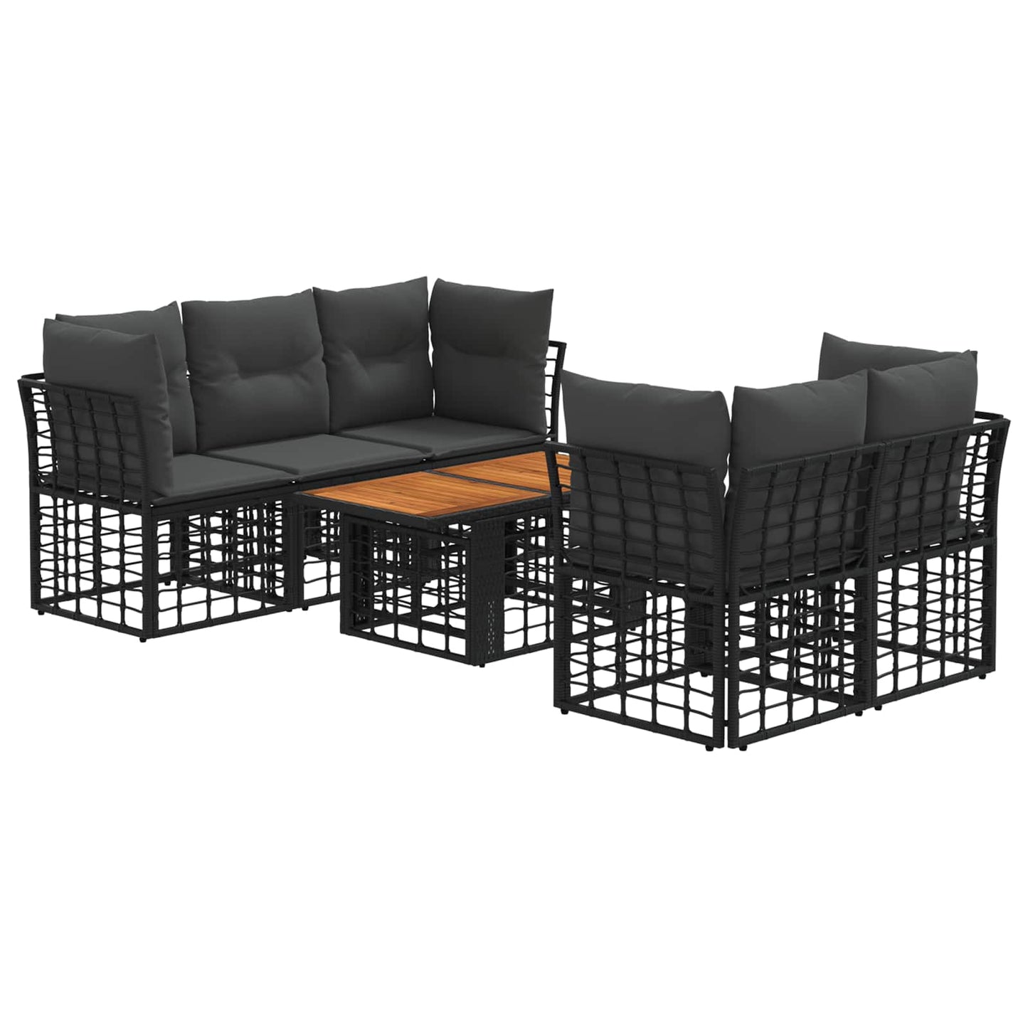 Gartensofa-set 6 stk. Schwarz und Dunkelgrau Poly-Rattan