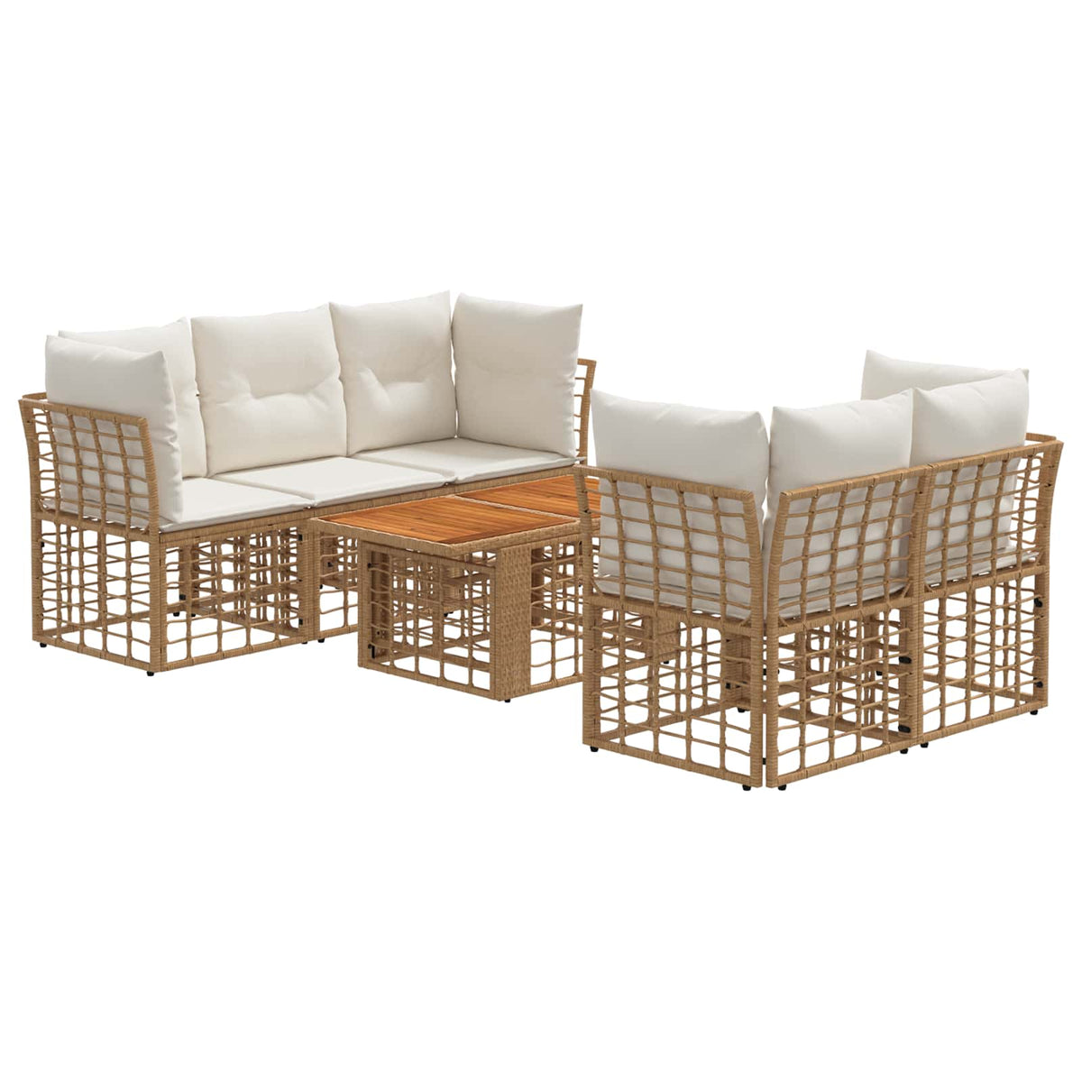 Gartensofa-set 6 stk. Natürlich und Cremweiß Poly-Rattan