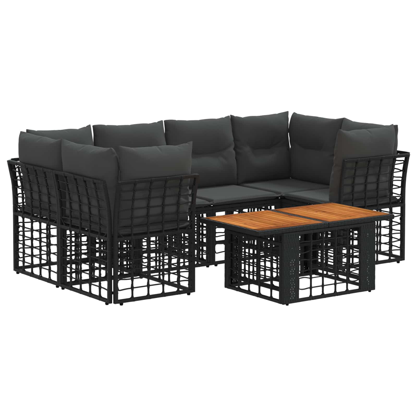 Gartensofa-set 7 stk. Schwarz und Dunkelgrau Poly-Rattan