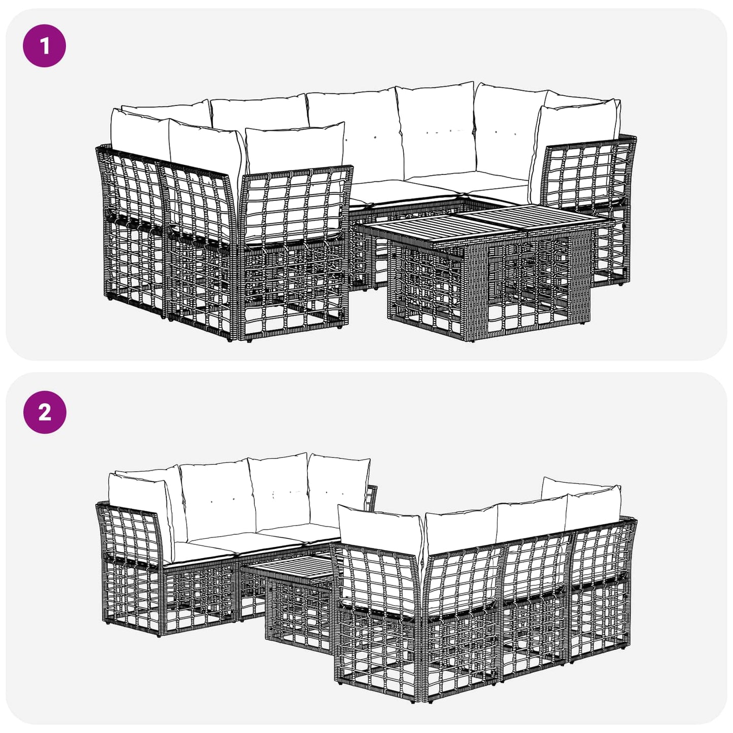 Gartensofa-set 7 stk. Schwarz und Dunkelgrau Poly-Rattan