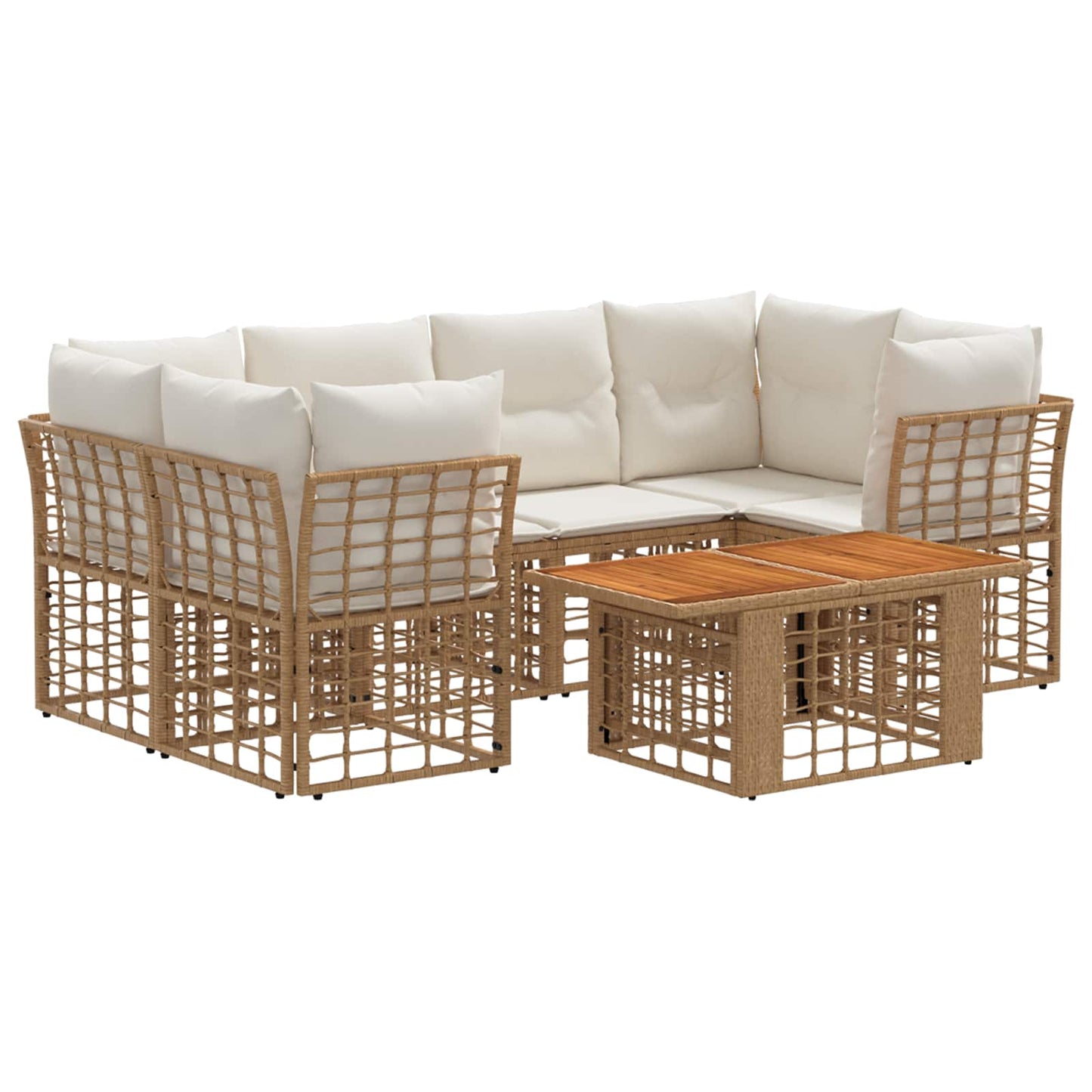 Gartensofa-set 7 stk. Natürlich und Cremweiß Poly-Rattan