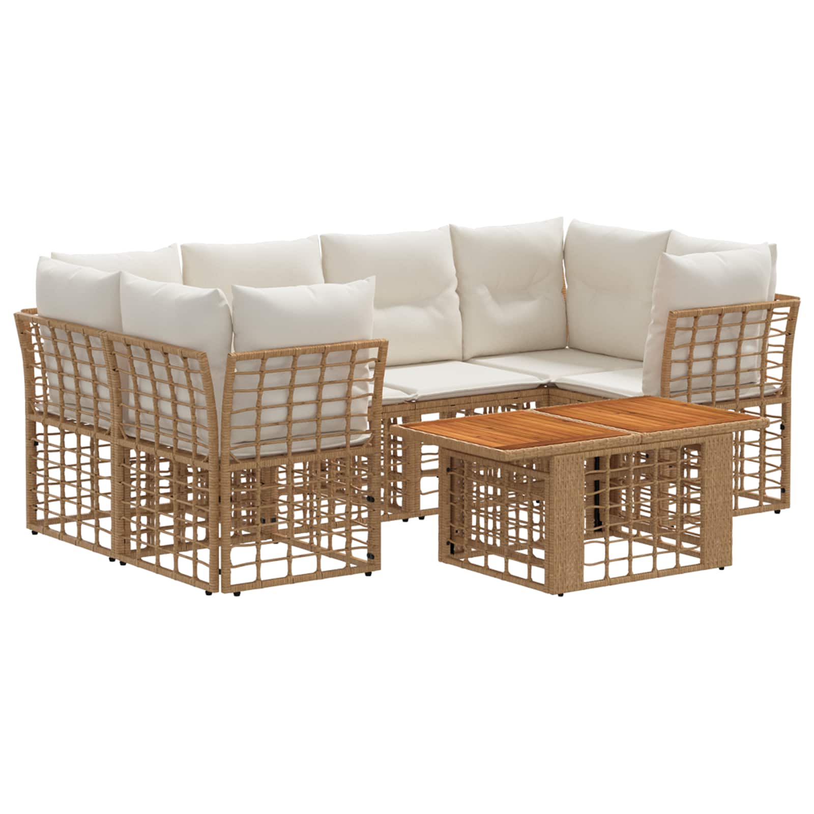 Gartensofa-set 7 stk. Natürlich und Cremweiß Poly-Rattan
