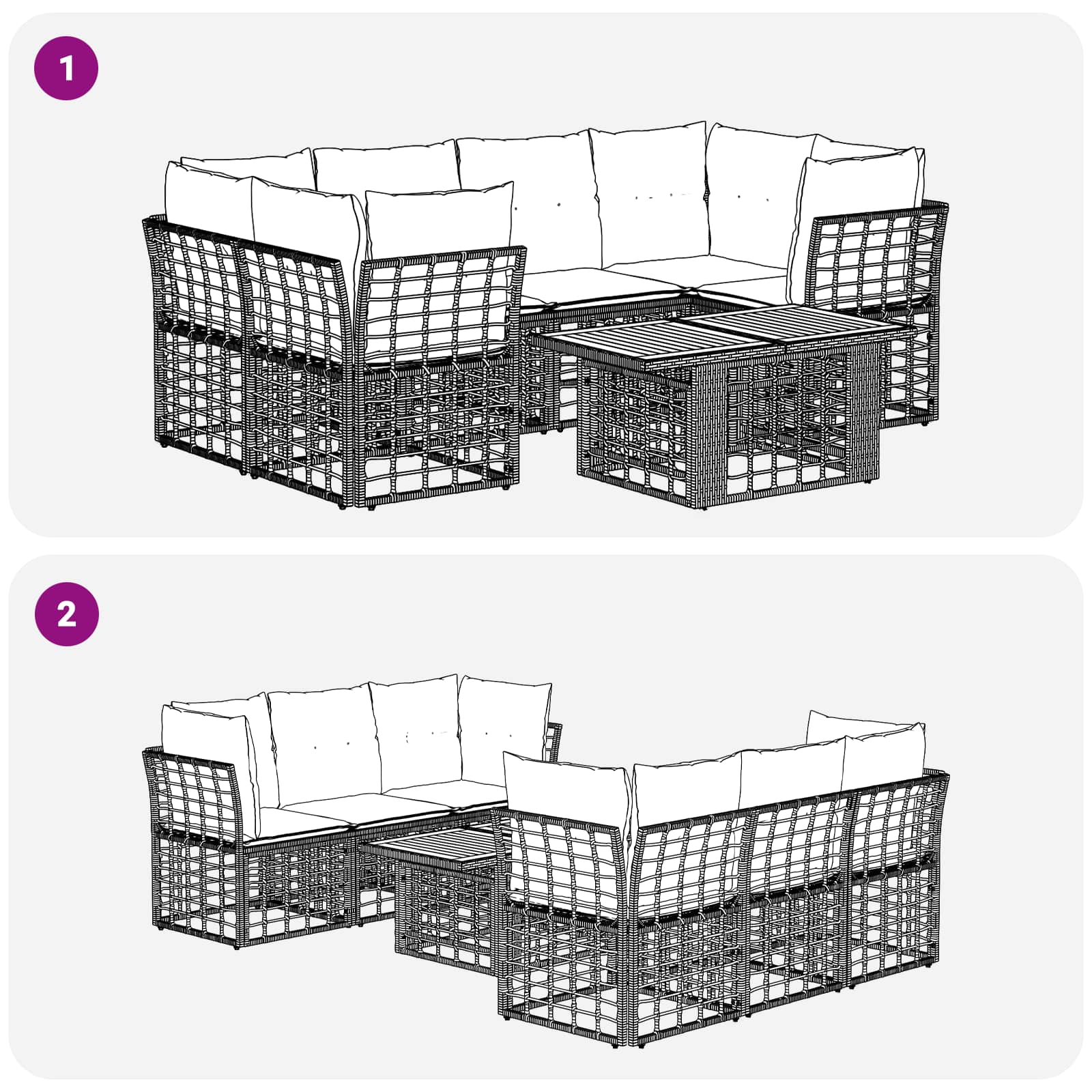 Gartensofa-set 7 stk. Natürlich und Cremweiß Poly-Rattan