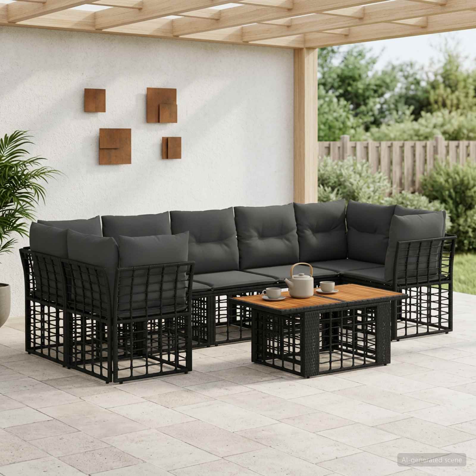 Gartensofa-set 8 stk. Schwarz und Dunkelgrau Poly-Rattan