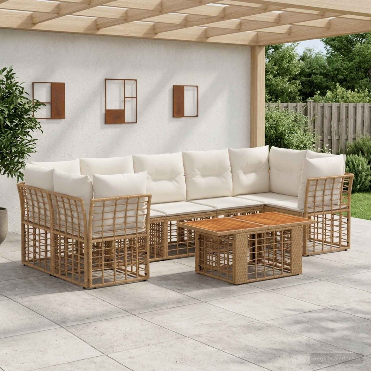 Gartensofa-set 8 stk. Natürlich und Cremweiß Poly-Rattan