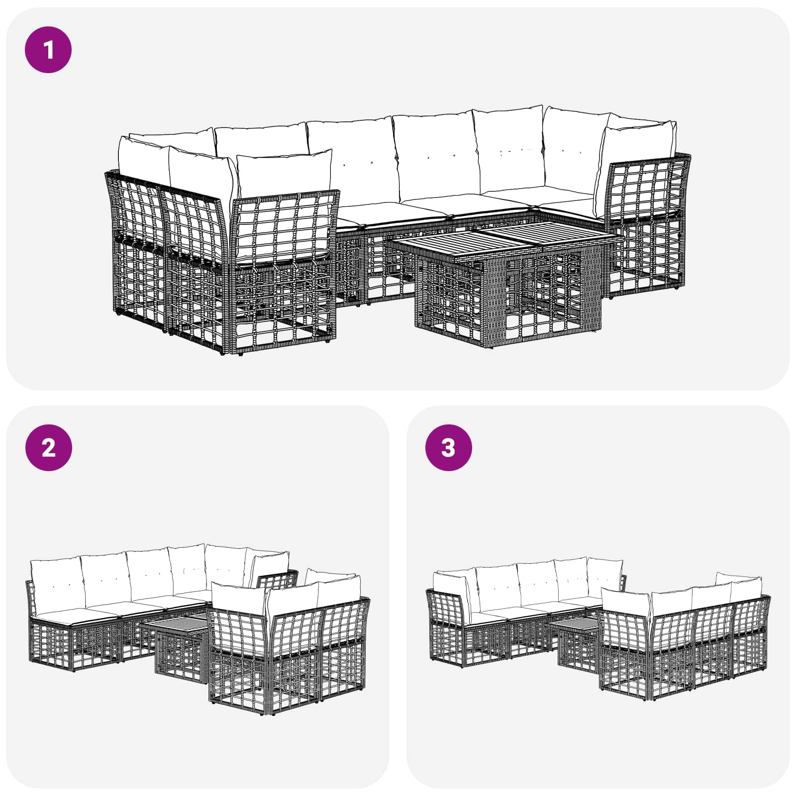 Gartensofa-set 8 stk. Natürlich und Cremweiß Poly-Rattan