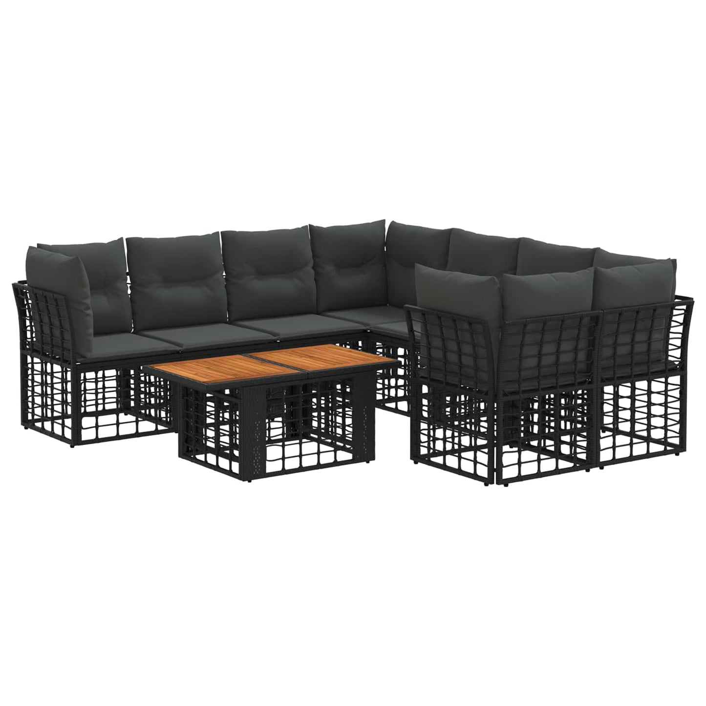 Gartensofa-set 9 stk. Schwarz und Dunkelgrau Poly-Rattan