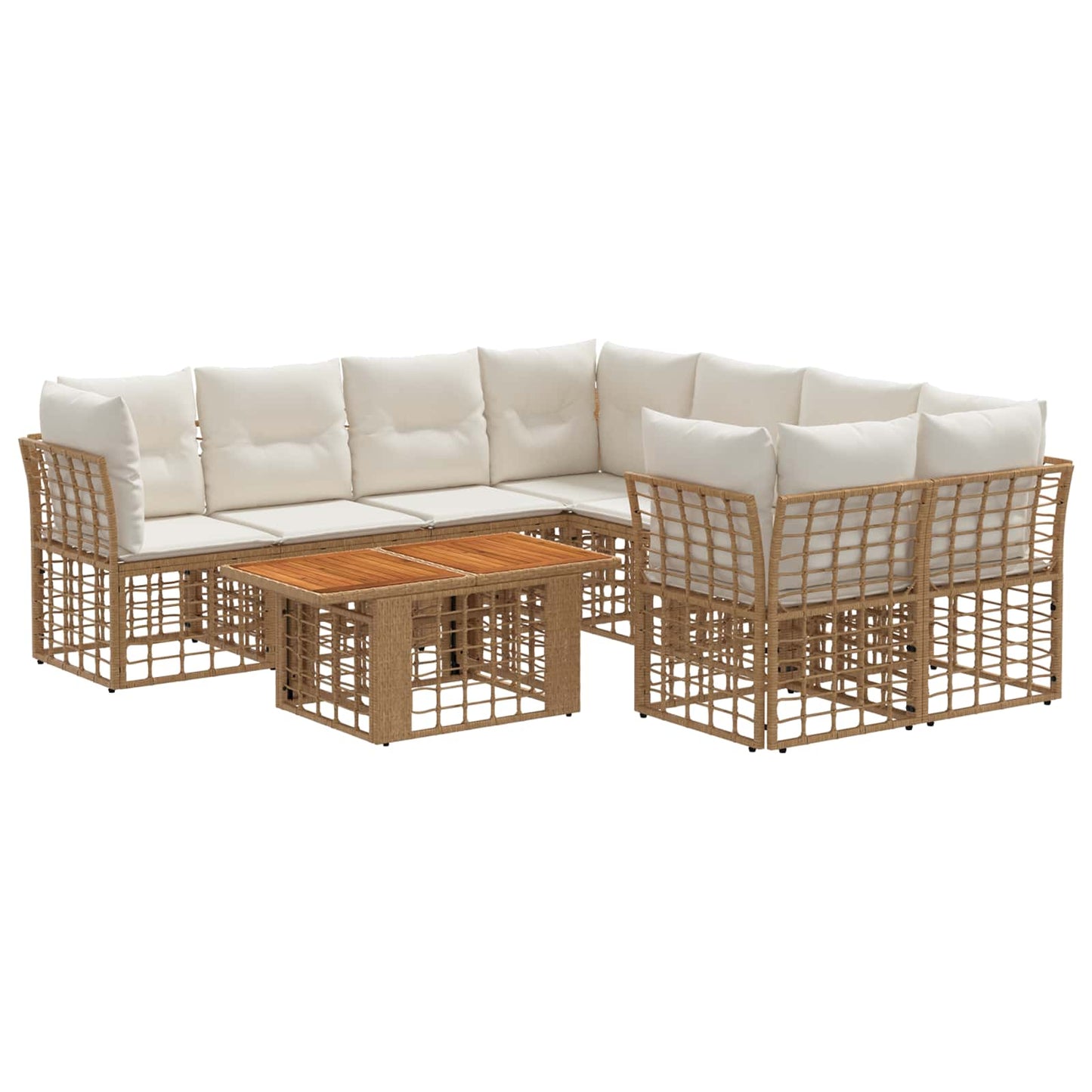Gartensofa-set 9 stk. Natürlich und Cremweiß Poly-Rattan