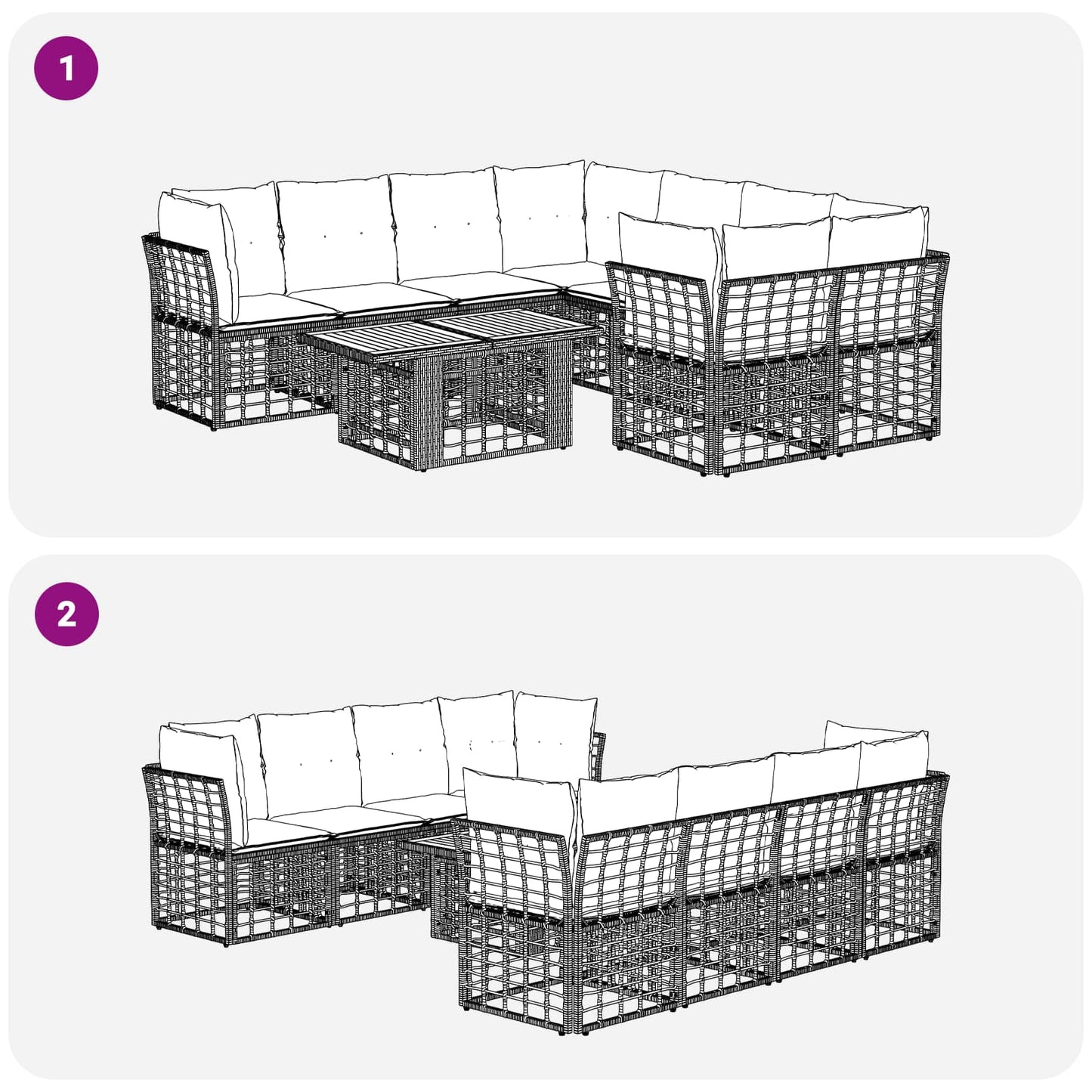 Gartensofa-set 9 stk. Natürlich und Cremweiß Poly-Rattan