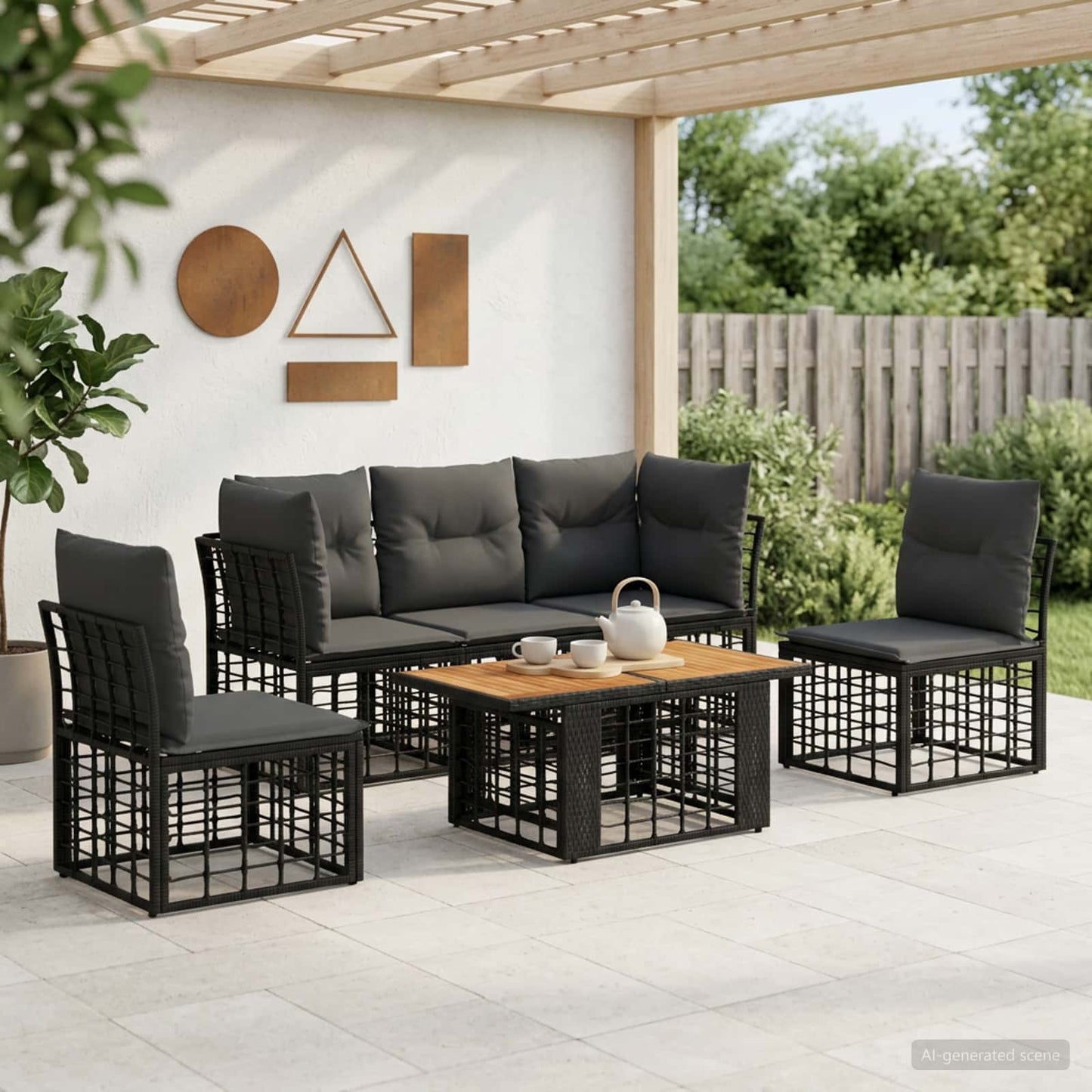 Gartensofa-set 6 stk. Schwarz und Dunkelgrau Poly-Rattan
