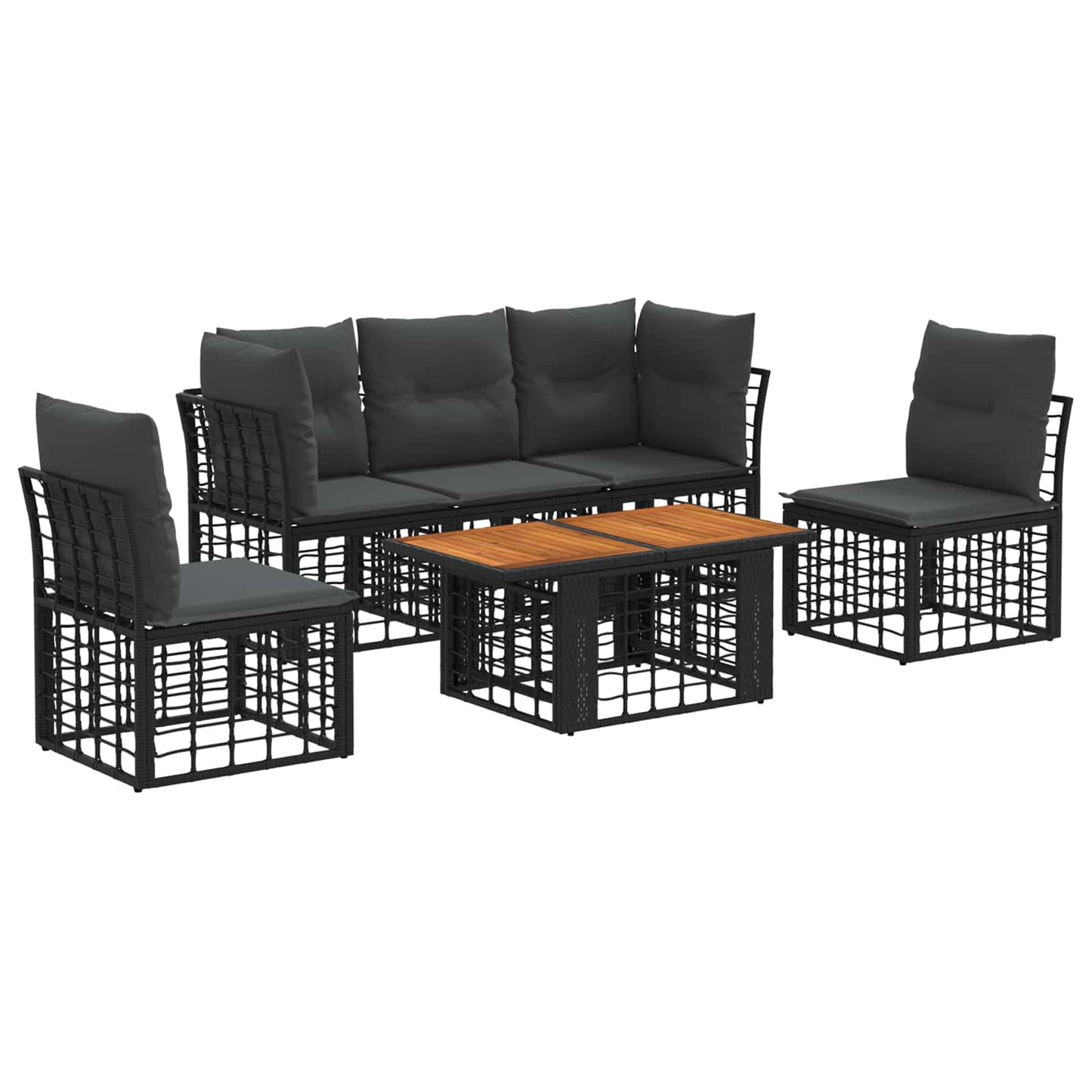 Gartensofa-set 6 stk. Schwarz und Dunkelgrau Poly-Rattan