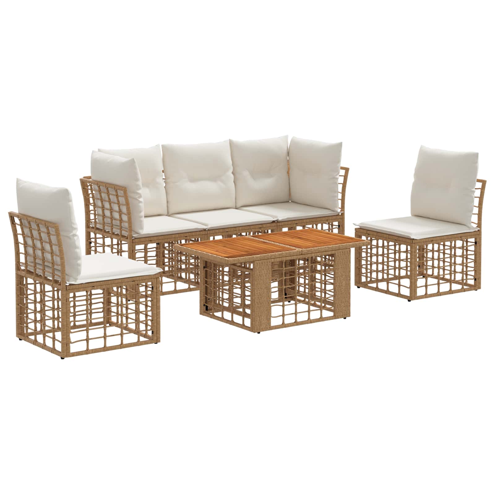 Gartensofa-set 6 stk. Natürlich und Cremweiß Poly-Rattan