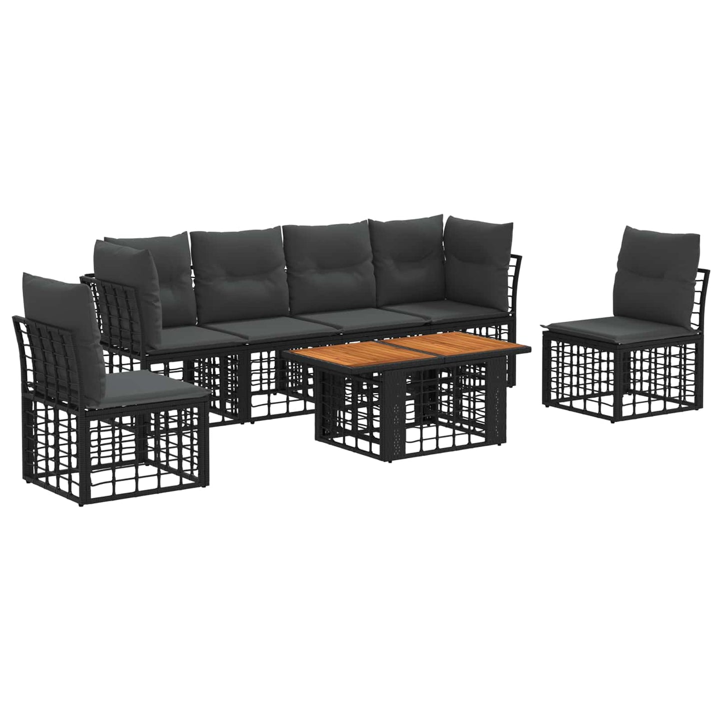 Gartensofa-set 7 stk. Schwarz und Dunkelgrau Poly-Rattan