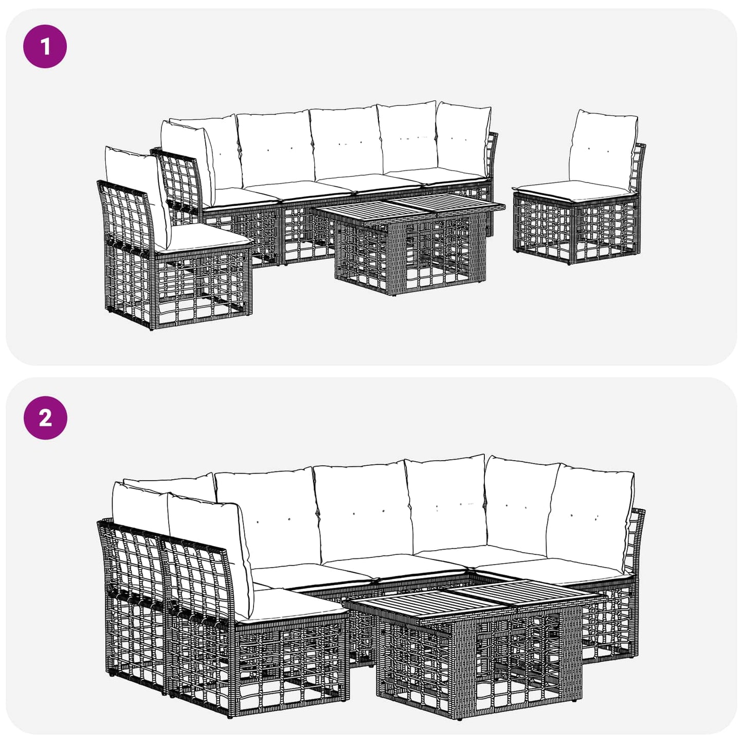 Gartensofa-set 7 stk. Schwarz und Dunkelgrau Poly-Rattan