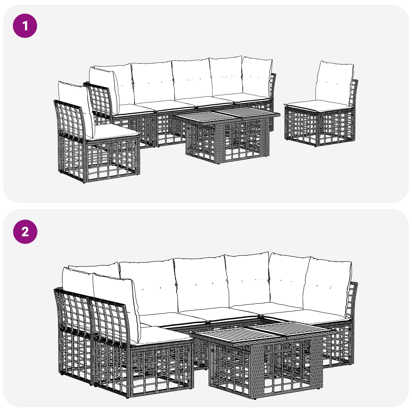 Gartensofa-set 7 stk. Schwarz und Dunkelgrau Poly-Rattan