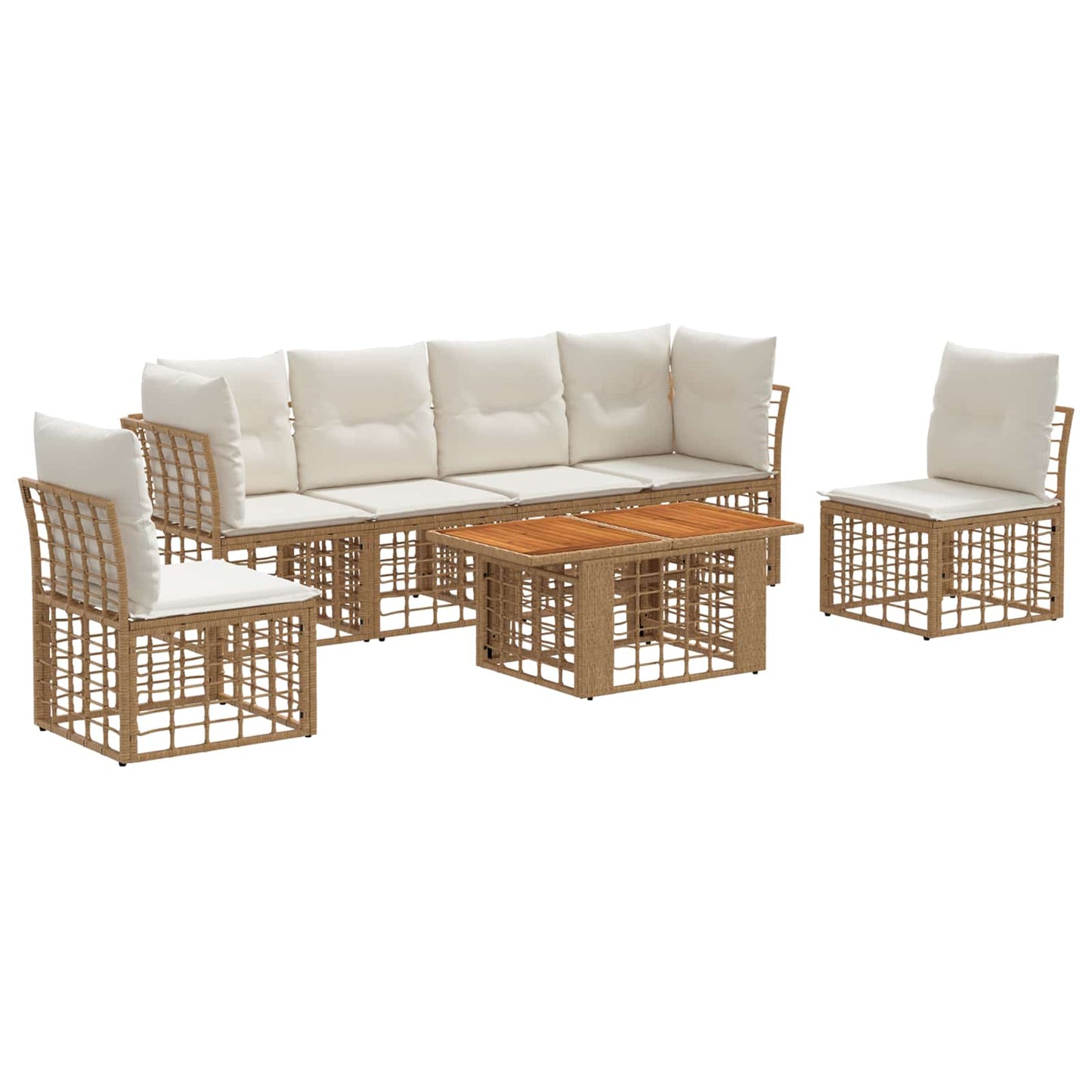 Gartensofa-set 7 stk. Natürlich und Cremweiß Poly-Rattan