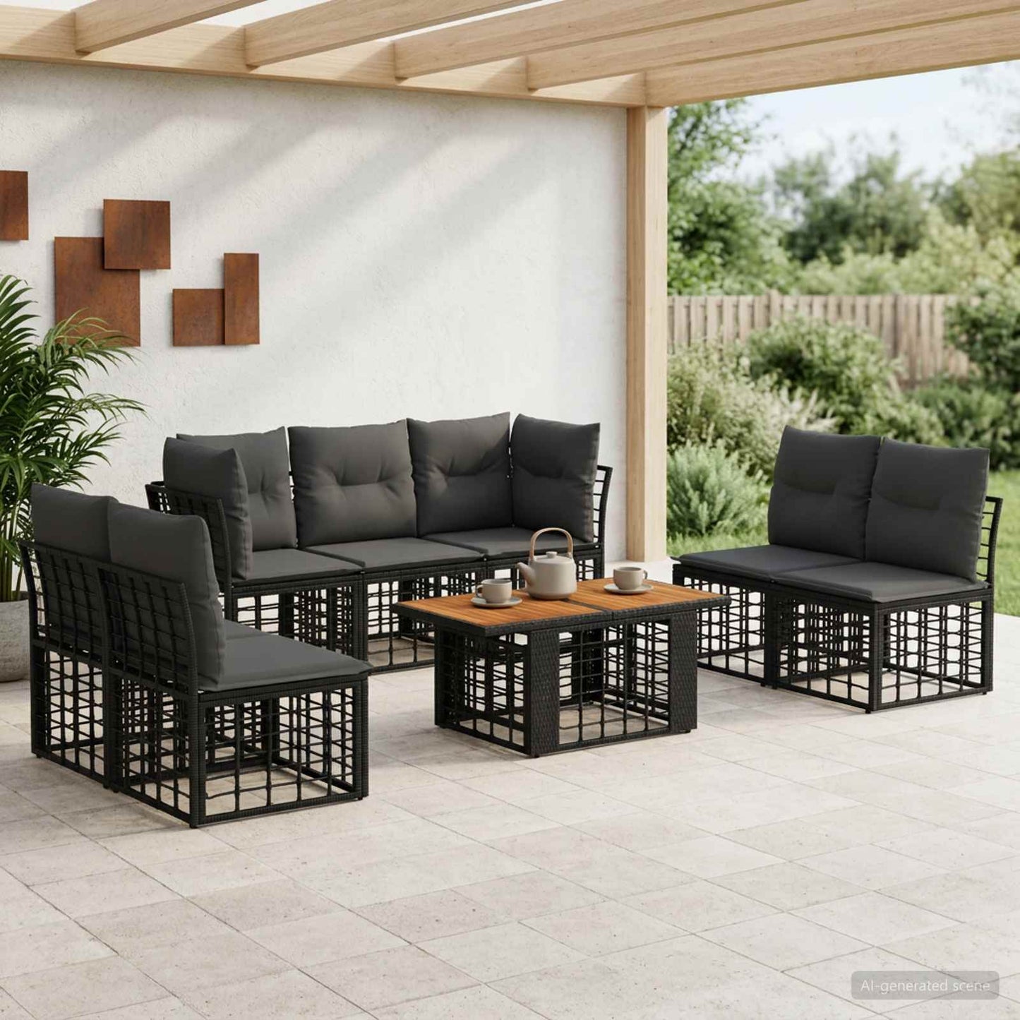 Gartensofa-set 8 stk. Schwarz und Dunkelgrau Poly-Rattan