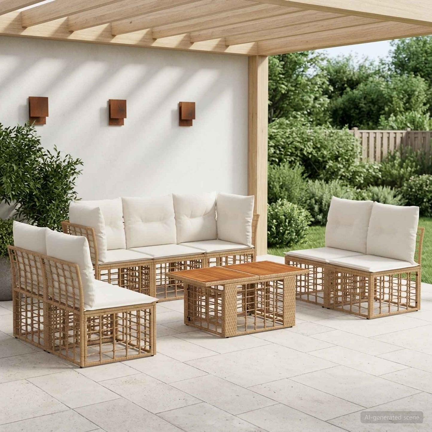 Gartensofa-set 8 stk. Natürlich und Cremweiß Poly-Rattan