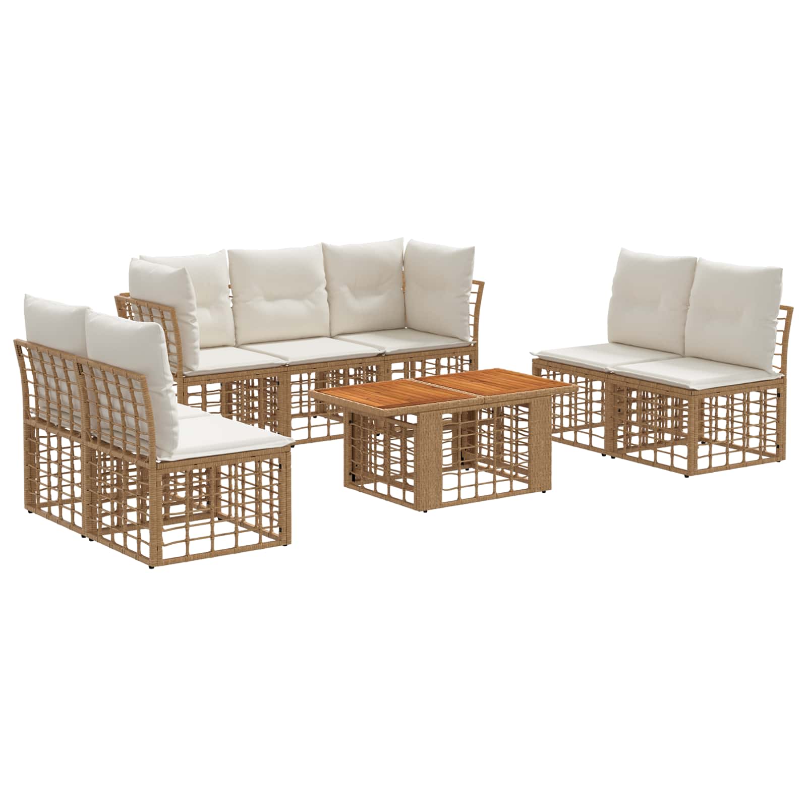 Gartensofa-set 8 stk. Natürlich und Cremweiß Poly-Rattan