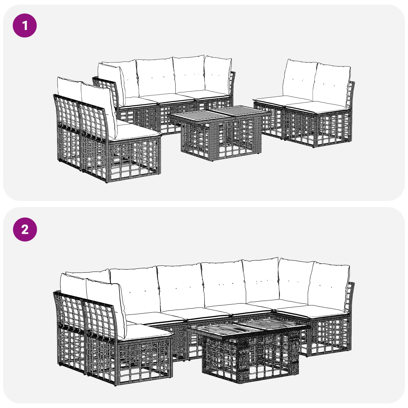Gartensofa-set 8 stk. Natürlich und Cremweiß Poly-Rattan
