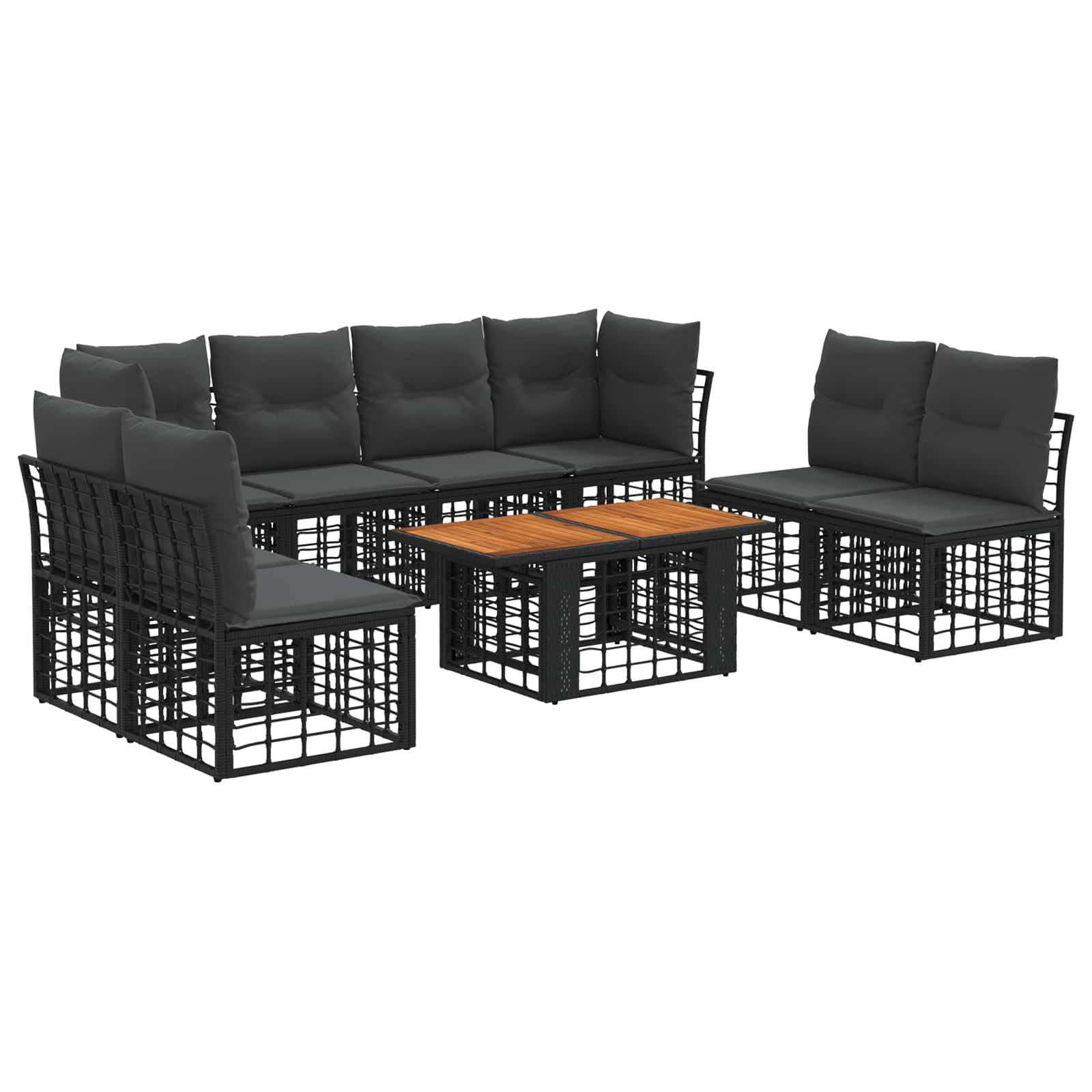 Gartensofa-set 9 stk. Schwarz und Dunkelgrau Poly-Rattan