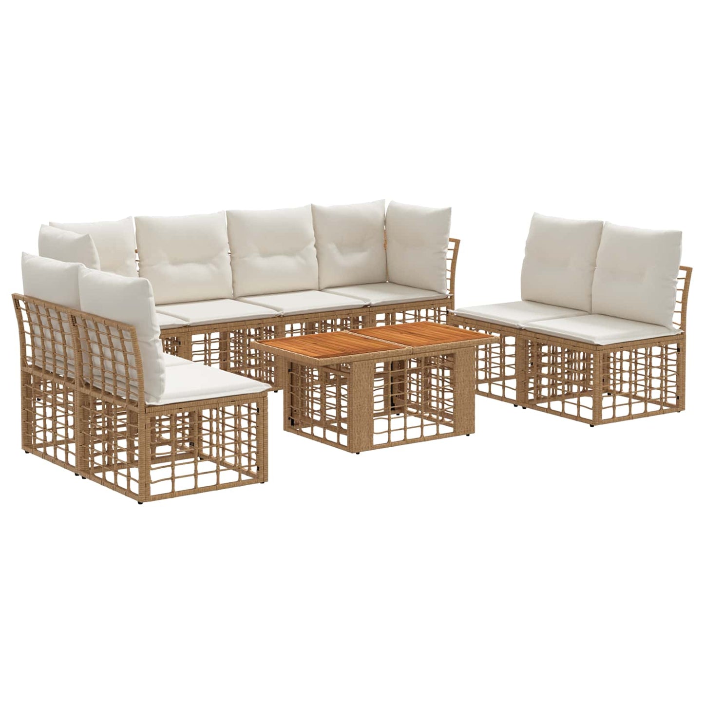 Gartensofa-set 9 stk. Natürlich und Cremweiß Poly-Rattan