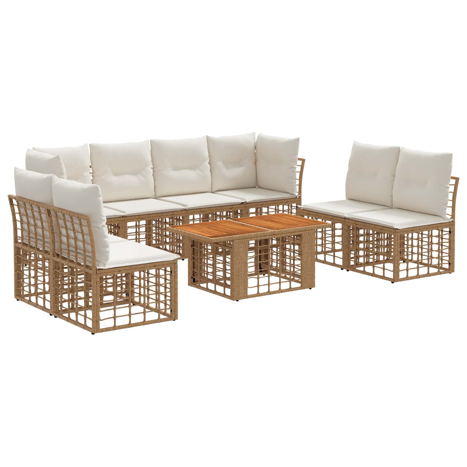 Gartensofa-set 9 stk. Natürlich und Cremweiß Poly-Rattan