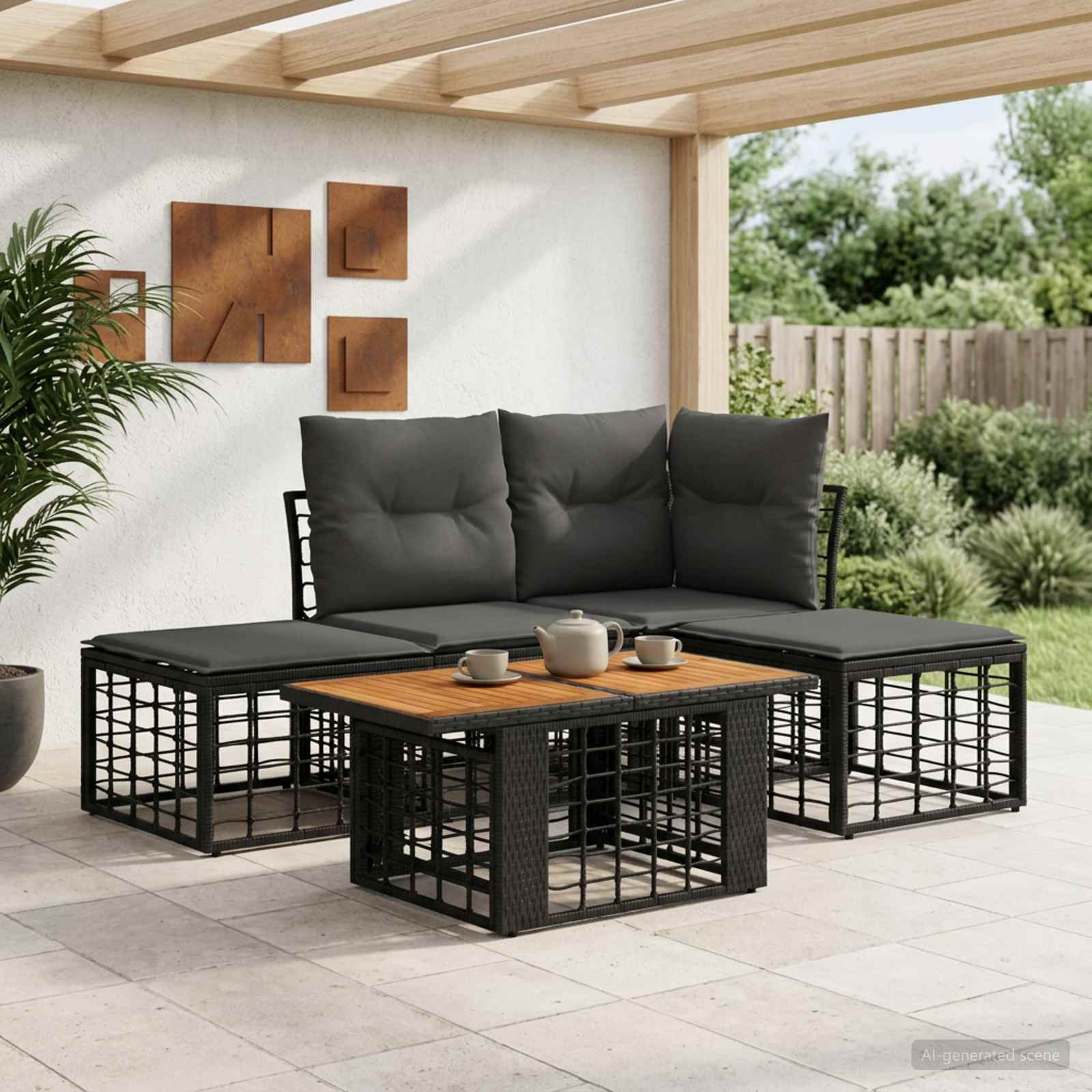 Gartensofa-set 5 stk. Schwarz und Dunkelgrau Poly-Rattan
