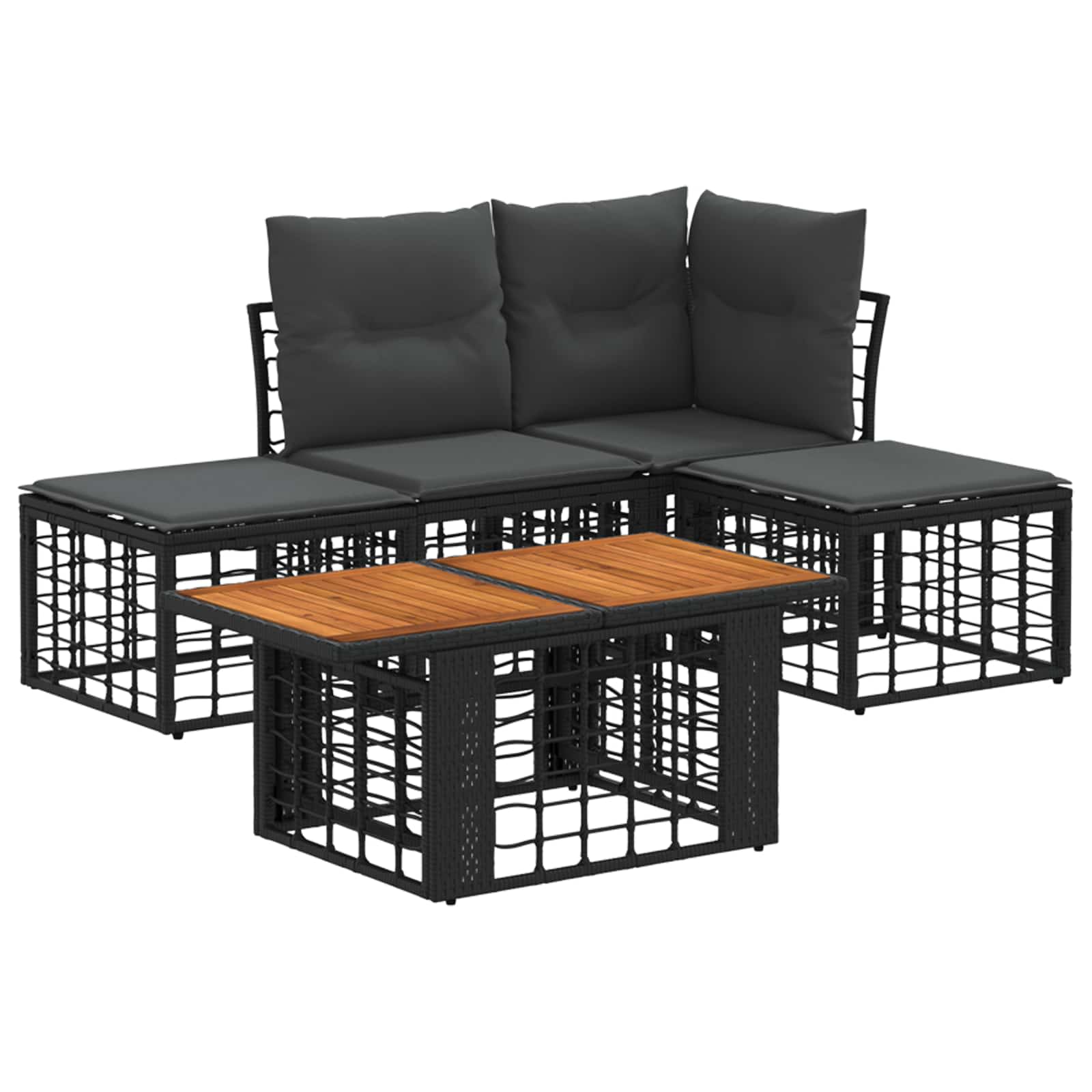 Gartensofa-set 5 stk. Schwarz und Dunkelgrau Poly-Rattan